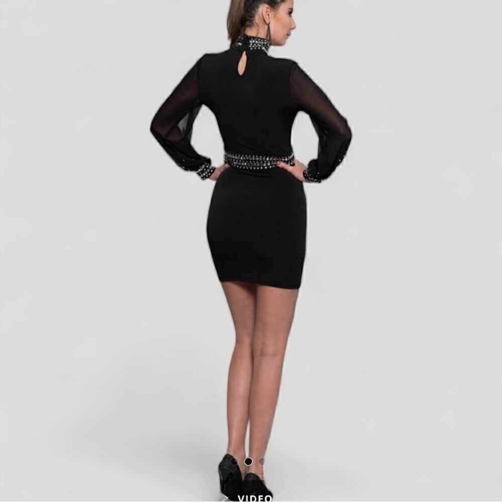 Kiki Riki Jewel Embellished Sheer Sleeve Choker Bodycon Dress, Size Medium Black - Picture 3 of 17